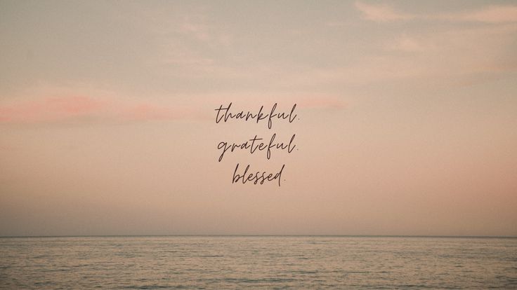 Calm ocean scene with the words ‘thankful, grateful, blessed,’ suited for thoughtful digital messages and e-cards by Airawath.