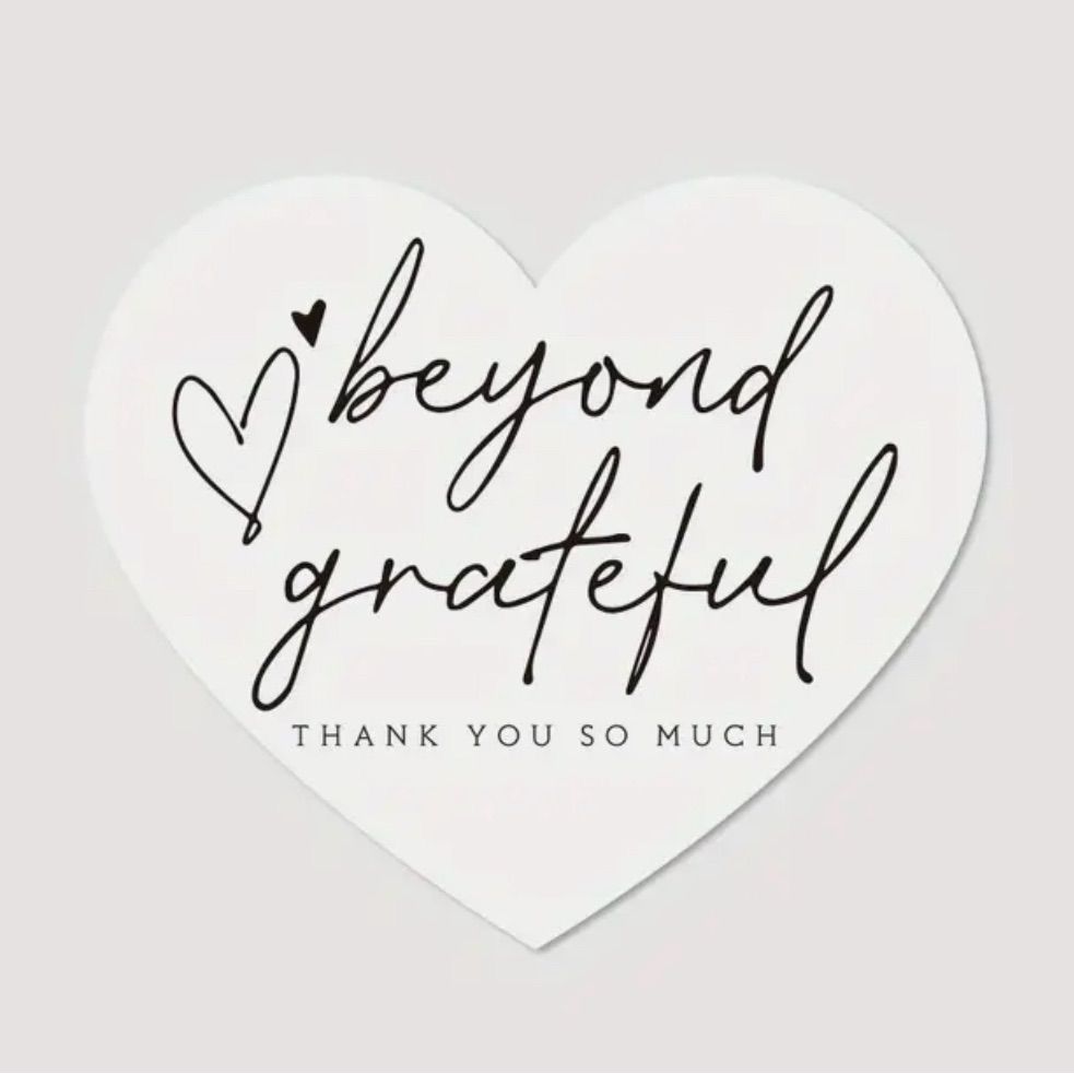 Heart-shaped thank-you design reading ‘beyond grateful,’ perfect for Airawath’s personalized digital thank-you cards and e-invitations