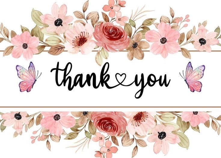 Floral thank-you card design with pastel flowers and butterflies, ideal for Airawath’s digital thank-you messages and e-invitations