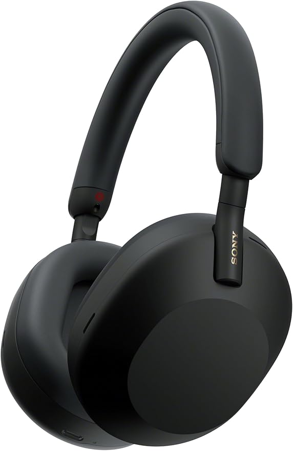 Sony WH-1000XM5 wireless noise-cancelling headphones in matte black, a premium tech gift for women who love music and travel.