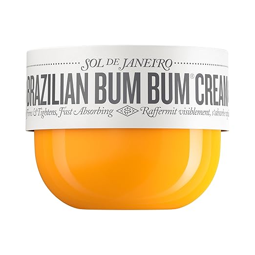   Sol de Janeiro Brazilian Bum Bum Cream in a vibrant orange jar, a fast-absorbing firming body cream and popular luxury skincare gift for women.